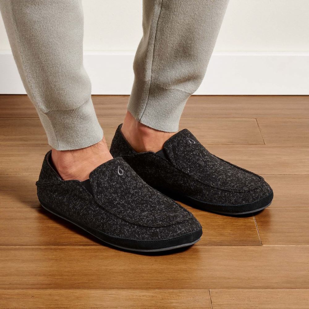 Moloa Hulu Men's Wool Slippers - Black