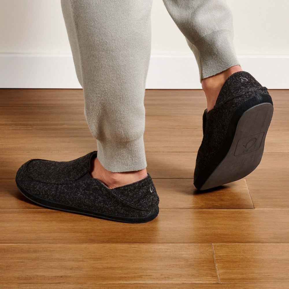 Moloa Hulu Men's Wool Slippers - Black