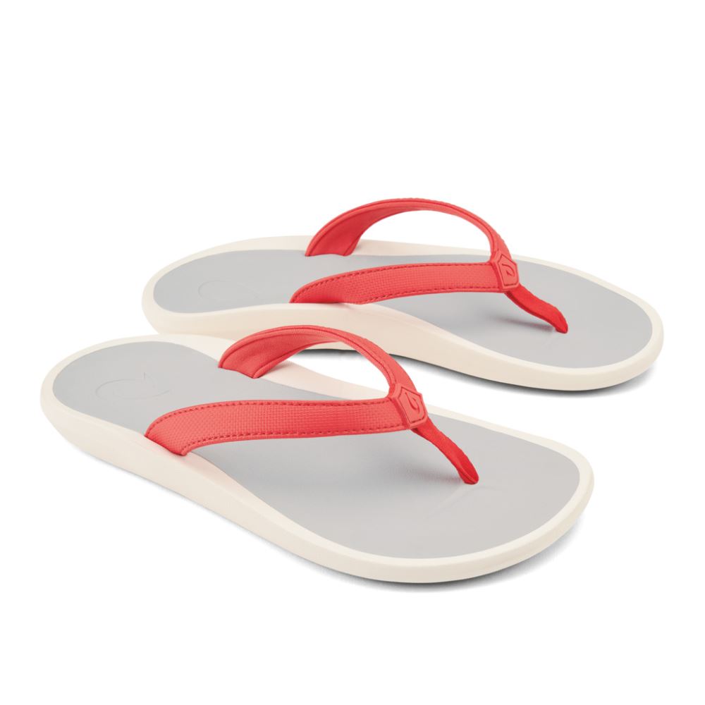 Pi'oe Women's Beach Sandals - Hot Coral / Mist Grey