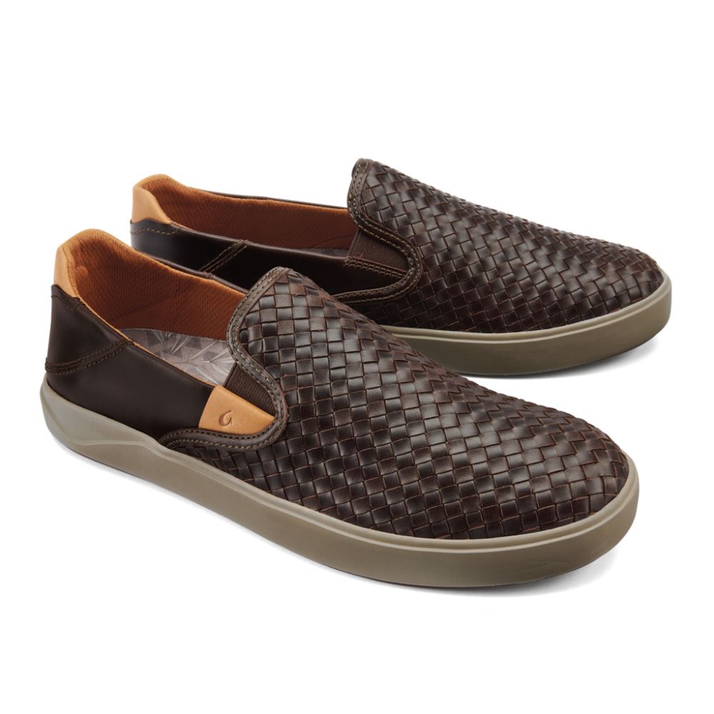 Lae'ahi Lauhala Men's Leather Slip-On Sneakers - Dark Wood