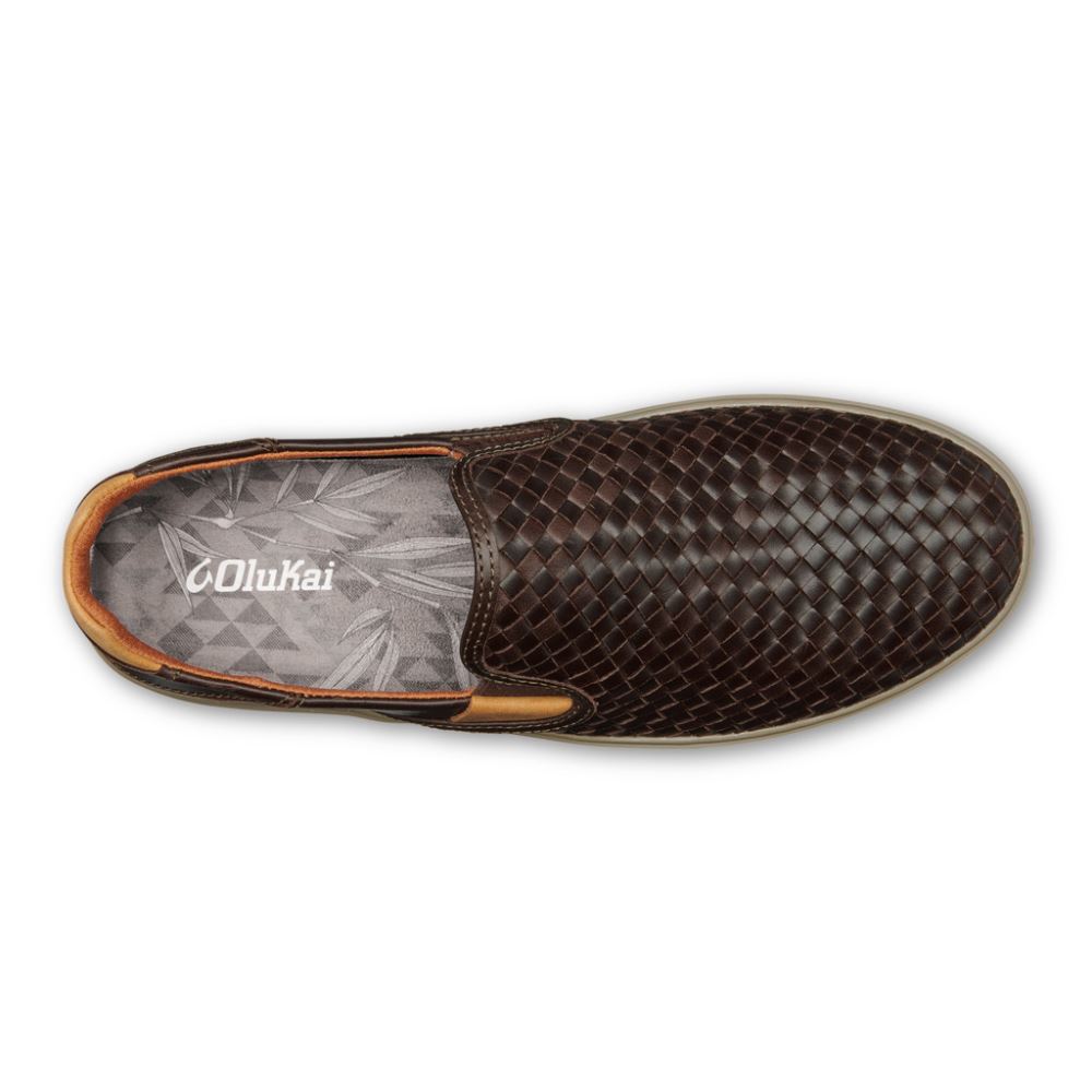 Lae'ahi Lauhala Men's Leather Slip-On Sneakers - Dark Wood