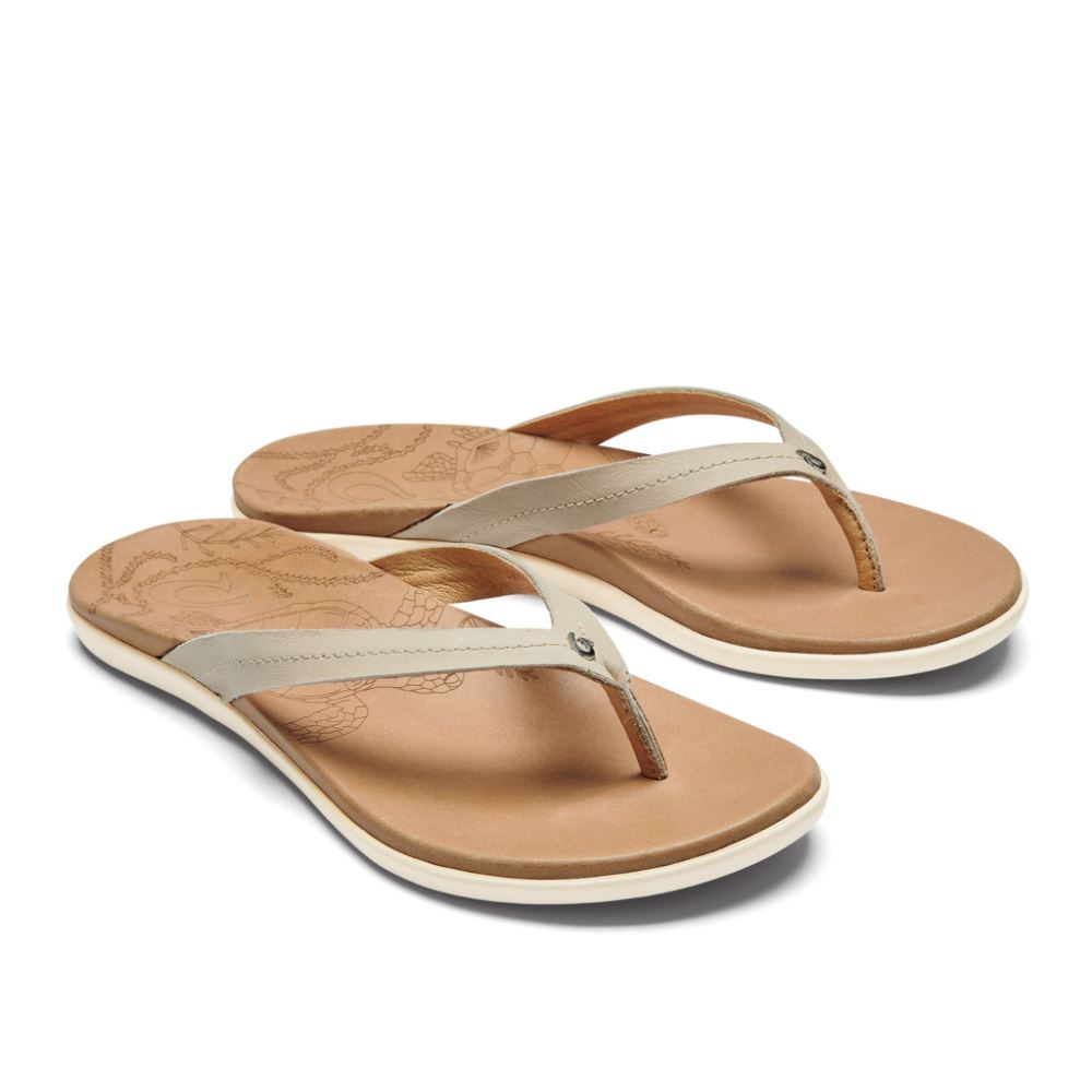 Honu Women's Leather Flip Flops - Tapa / Golden Sand