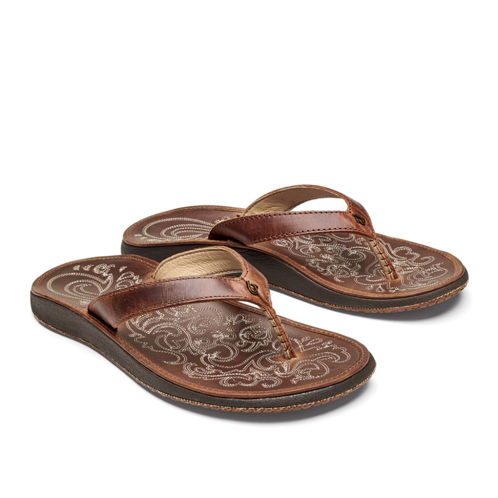 Paniolo Women's Leather Flip Flops - Natural