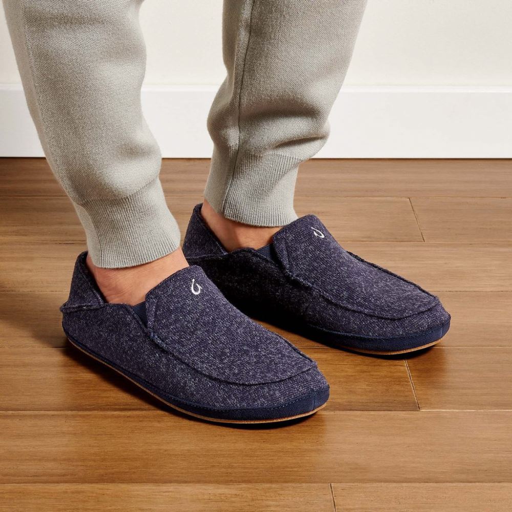 Moloa Hulu Men's Wool Slippers - Trench Blue