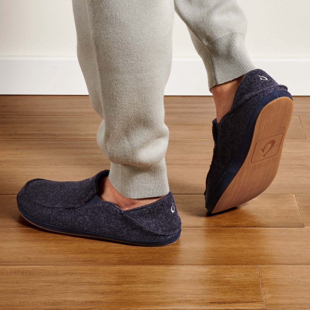 Moloa Hulu Men's Wool Slippers - Trench Blue