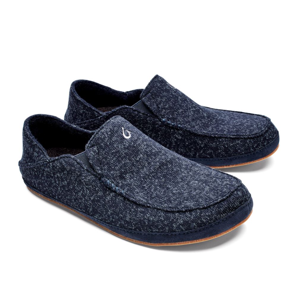 Moloa Hulu Men's Wool Slippers - Trench Blue
