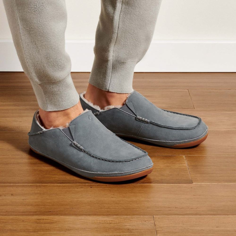 Kipuka Hulu Men's Leather Slippers - Charcoal
