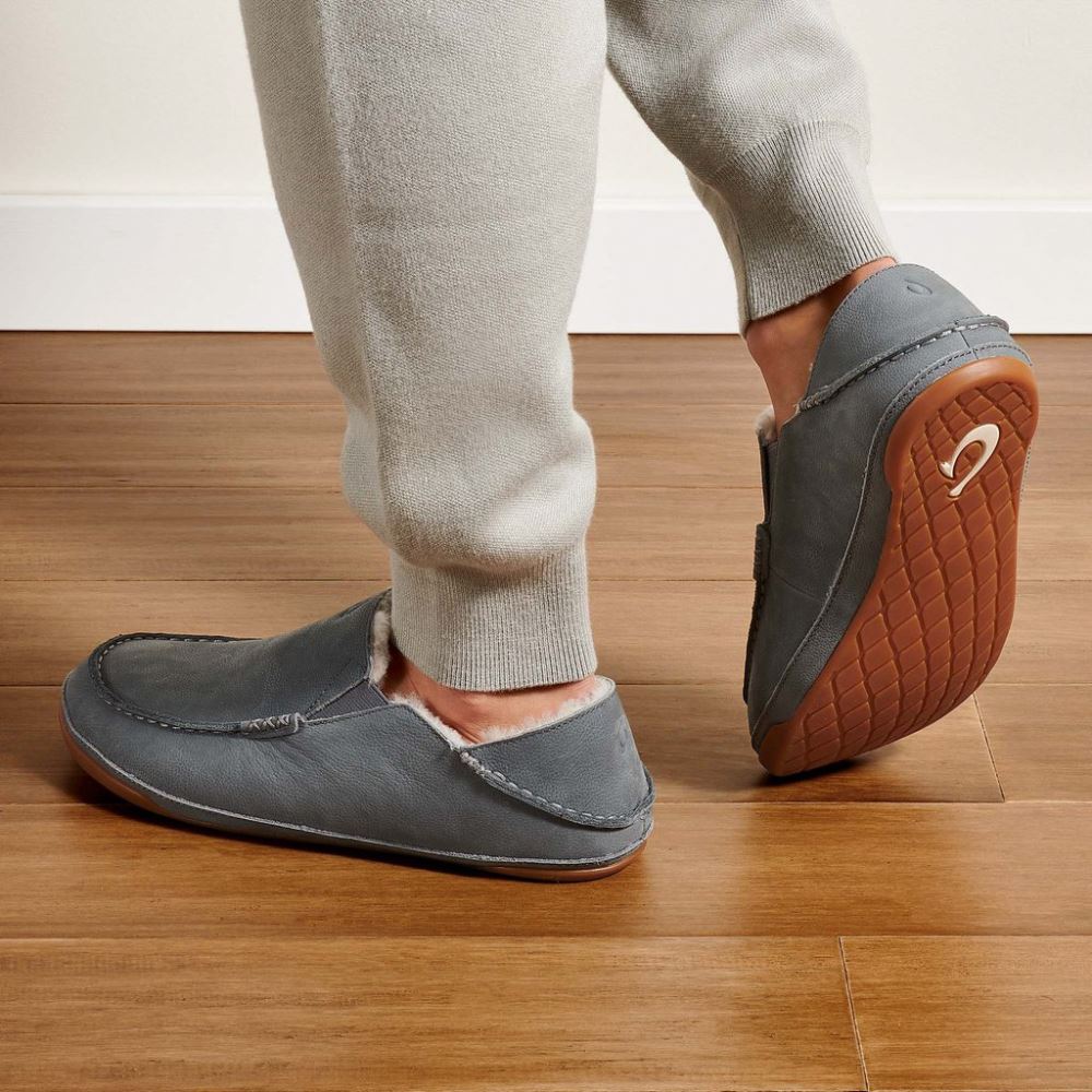 Kipuka Hulu Men's Leather Slippers - Charcoal