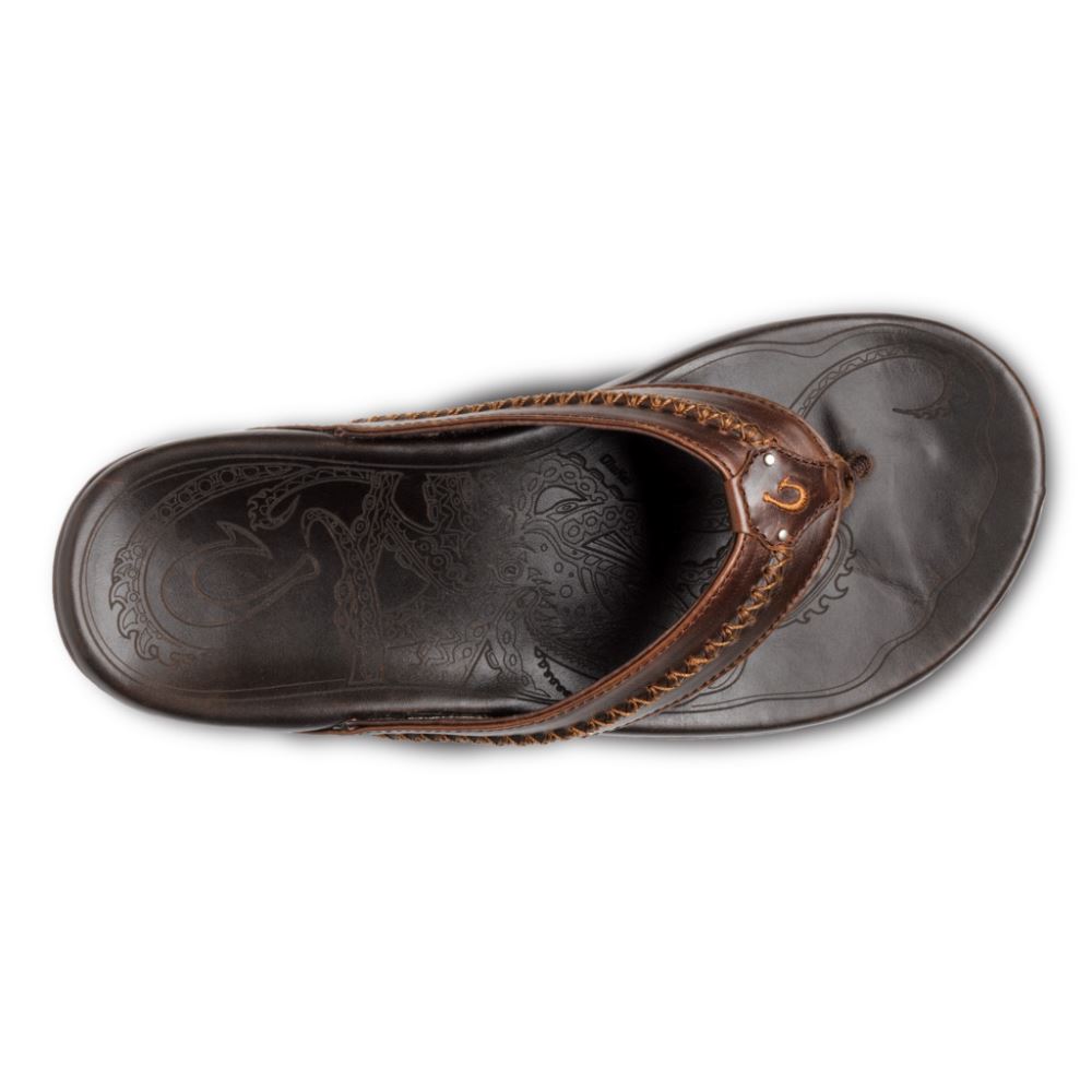 Mea Ola Men's Leather Beach Sandals - Dark Java
