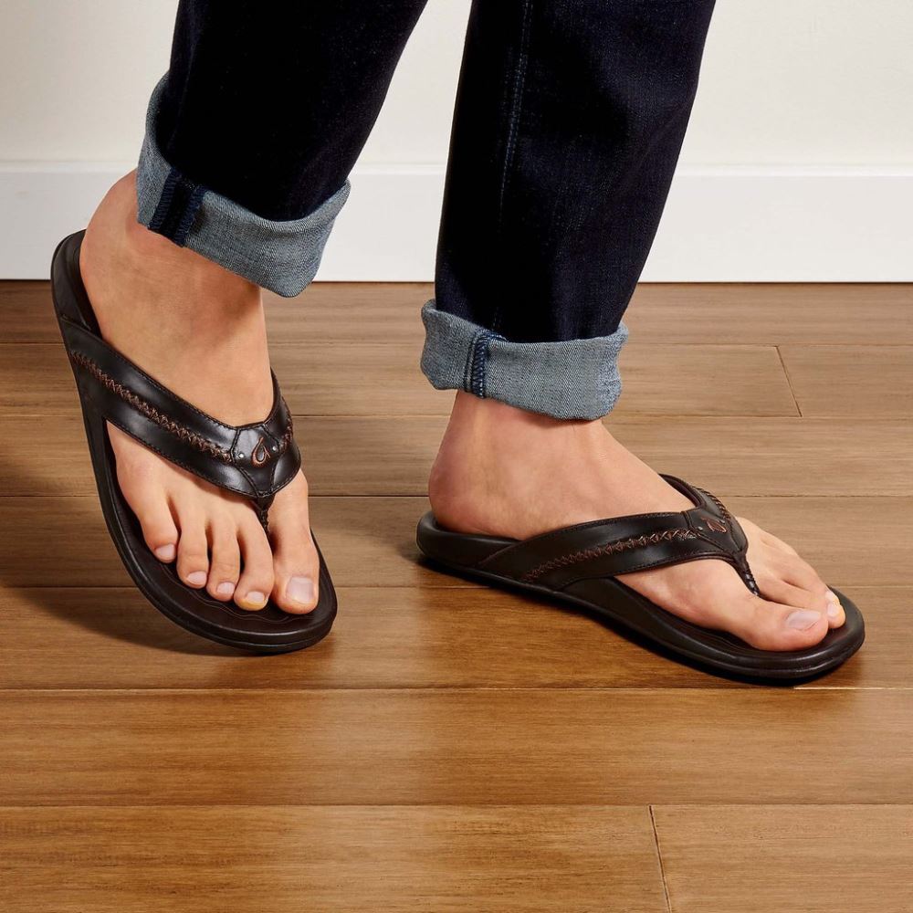 Mea Ola Men's Leather Beach Sandals - Dark Java