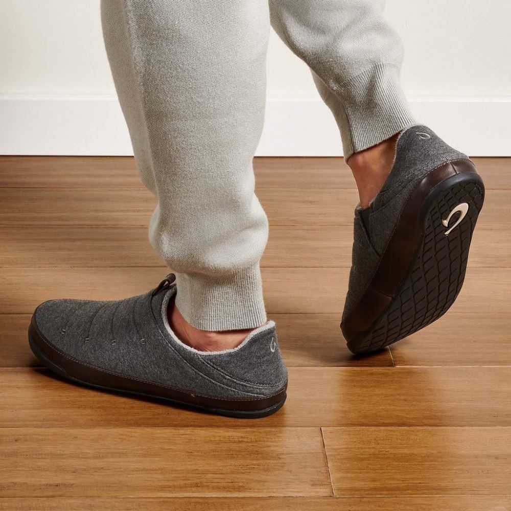 Mahana Men's Jersey Slippers - Dark Shadow / Black