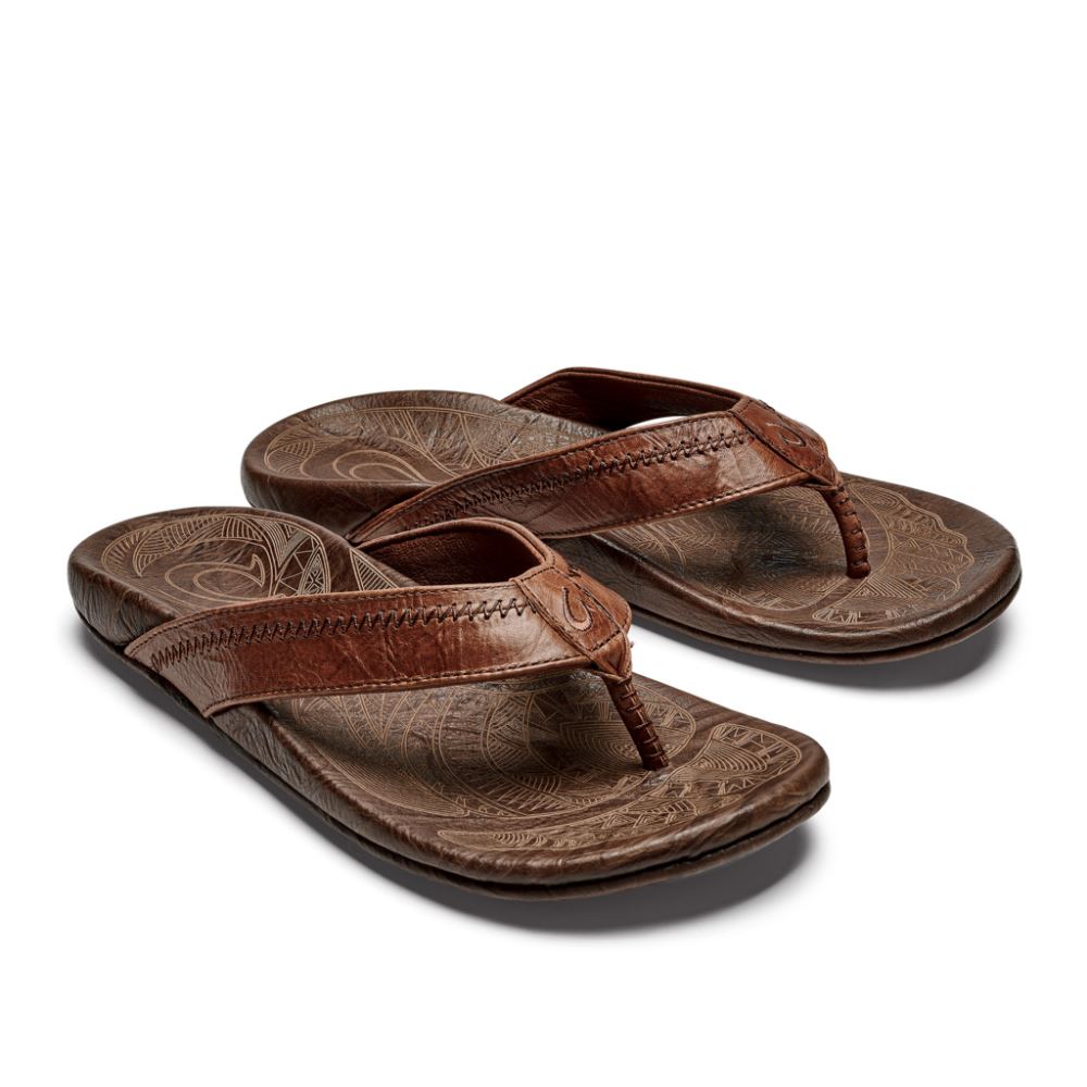 Hiapo Men's Leather Sandals - Rum / Dark Wood