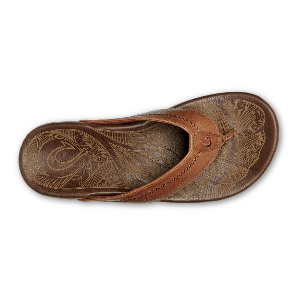 Hiapo Men's Leather Sandals - Rum / Dark Wood