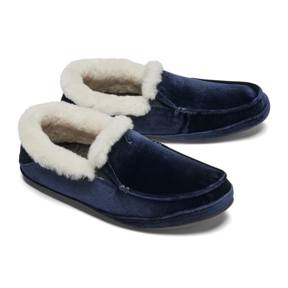 Ku'una Lanui Women's Velvet Slippers - Trench Blue