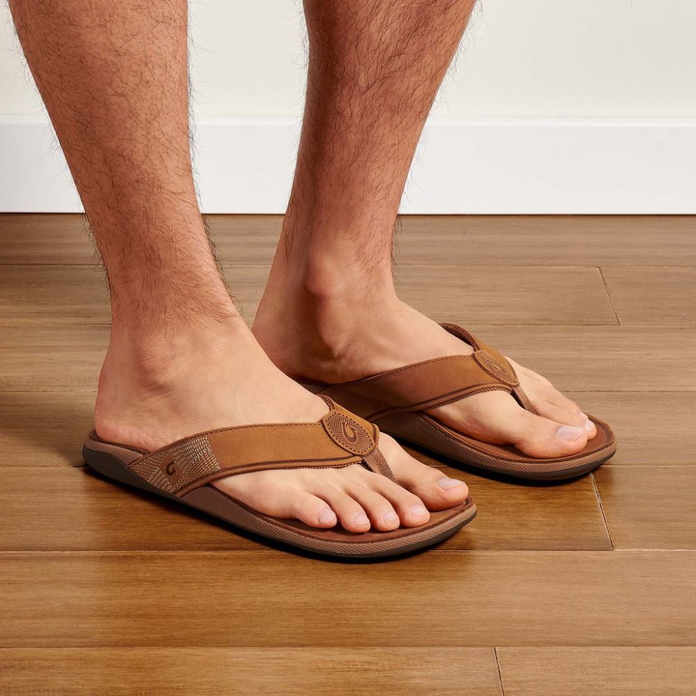 Tuahine Men's Leather Beach Sandals - Toffee