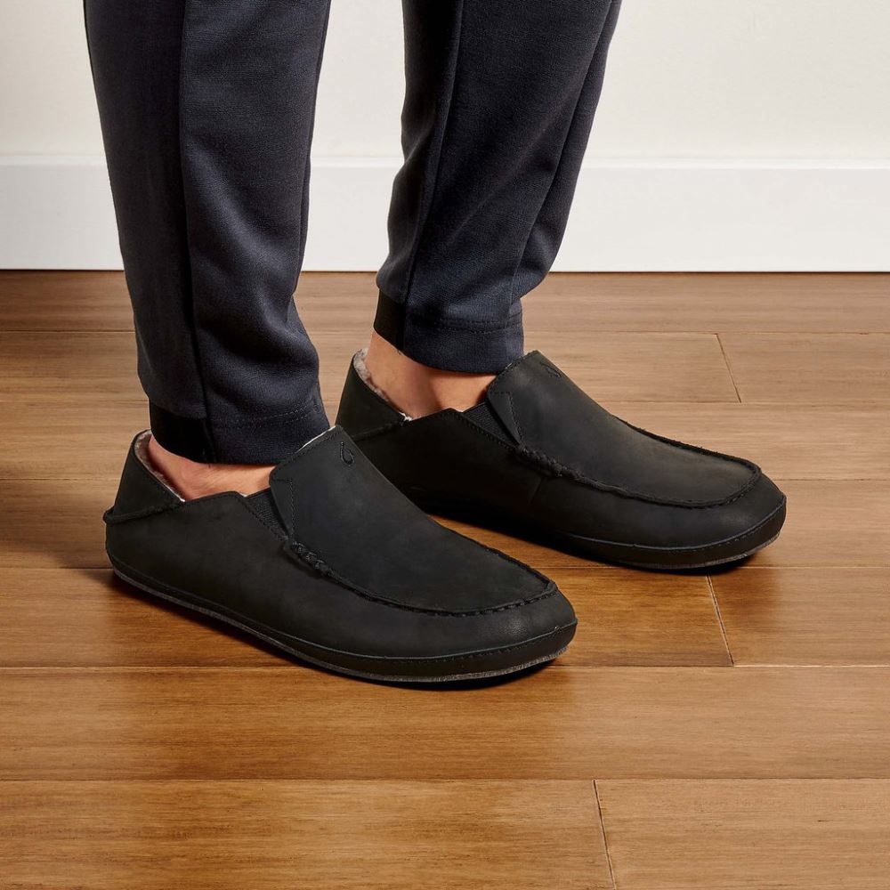 Moloa Men's Leather Slippers - Onyx