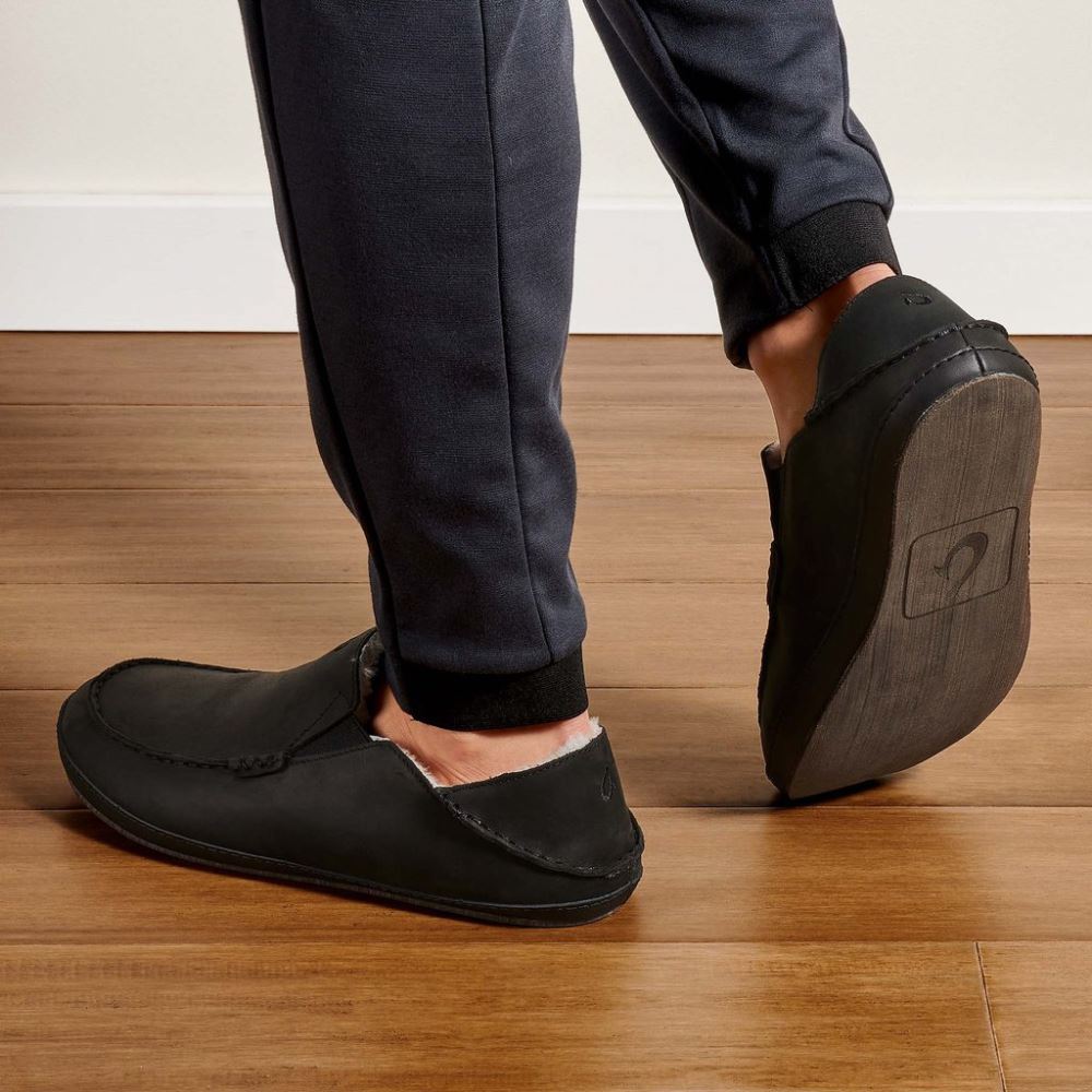 Moloa Men's Leather Slippers - Onyx
