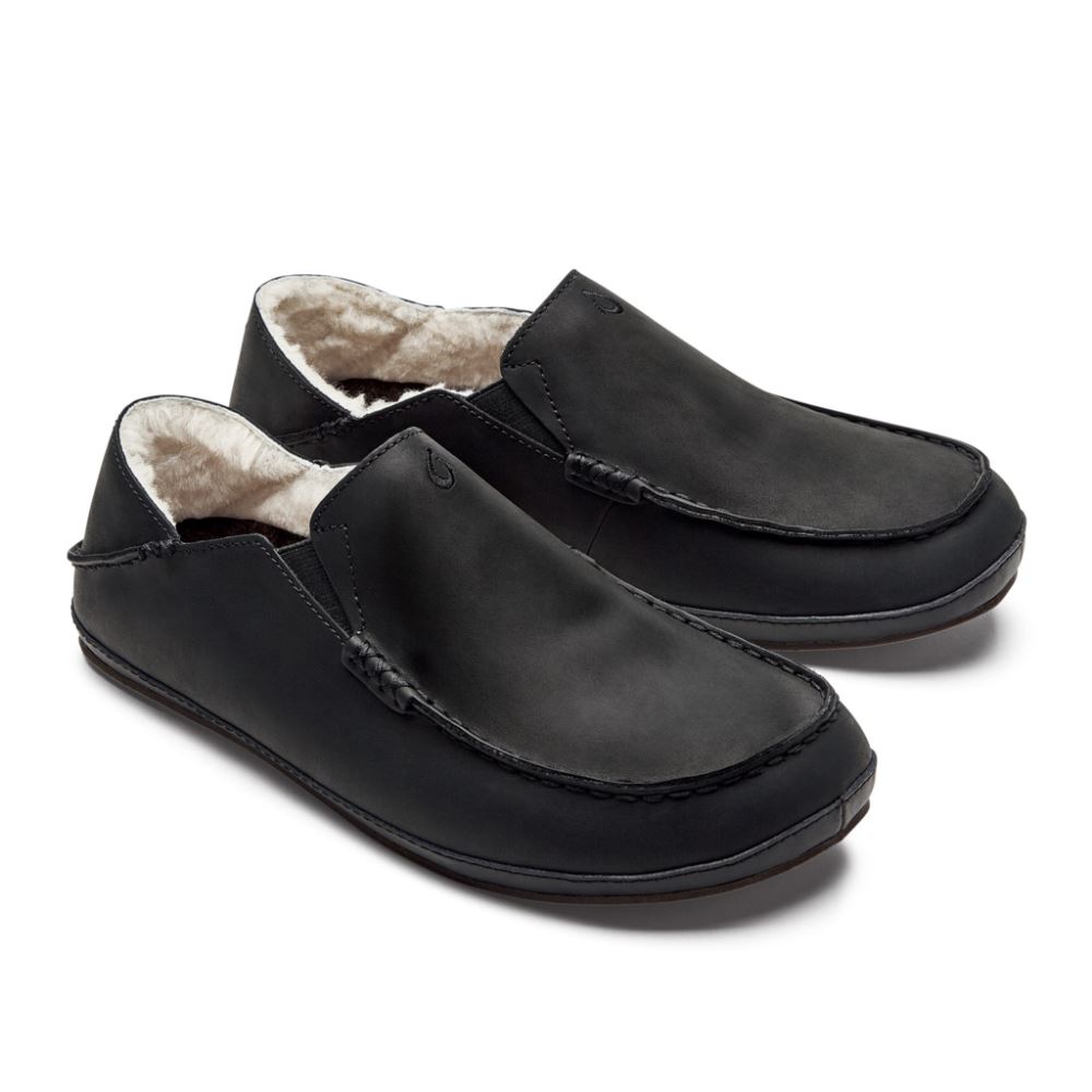 Moloa Men's Leather Slippers - Onyx