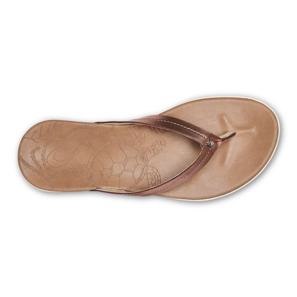 Honu Women's Leather Flip Flops - Pink Copper / Sahara