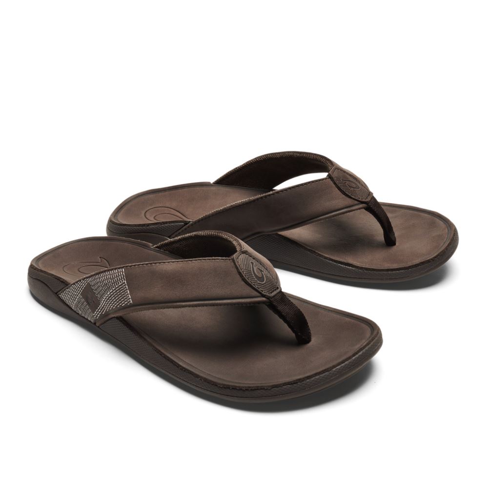 Tuahine Men's Leather Beach Sandals - Dark Wood