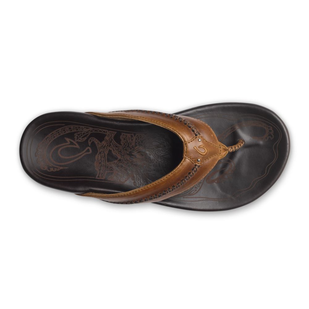 Mea Ola Men's Leather Sandals - Tan / Dark Java