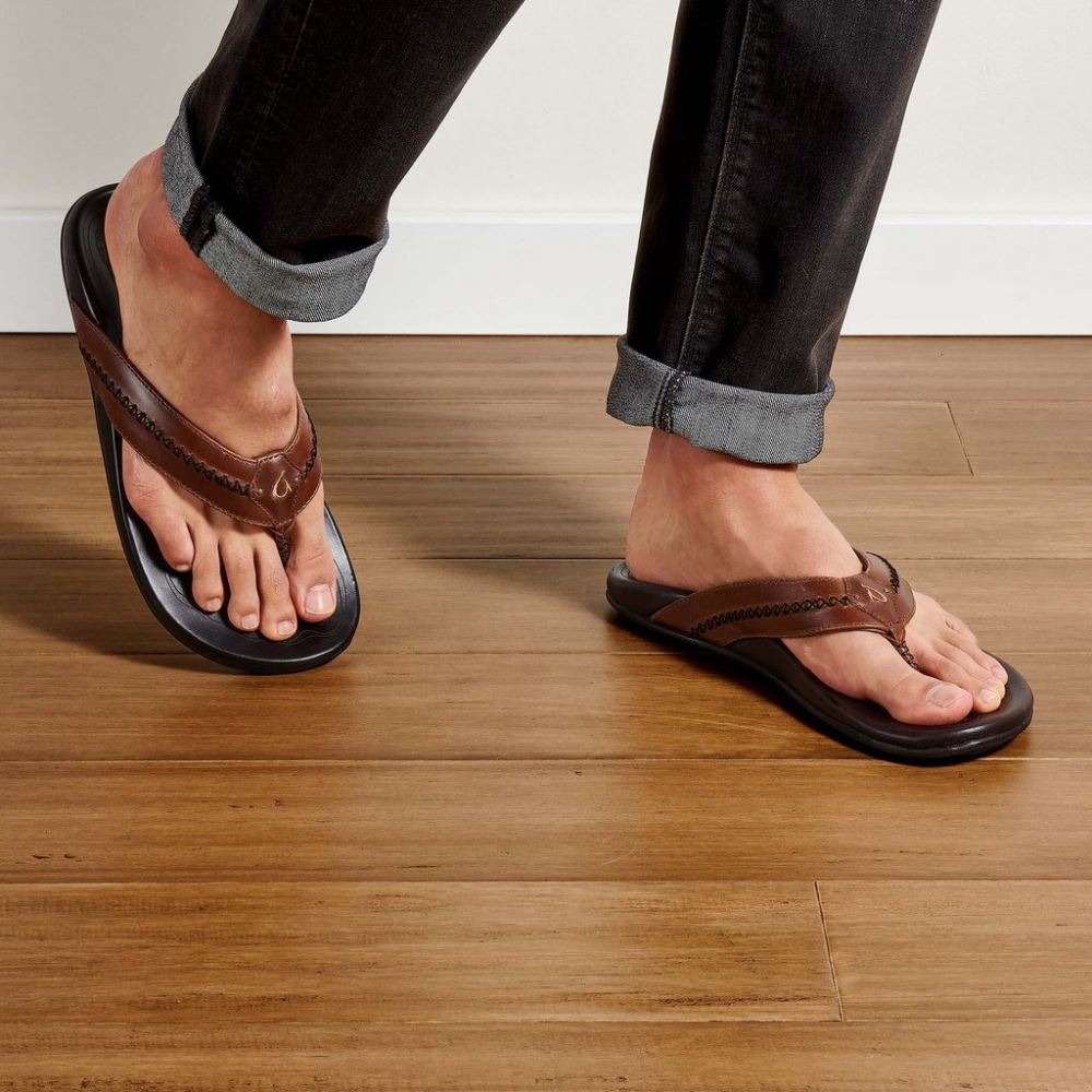 Mea Ola Men's Leather Sandals - Tan / Dark Java
