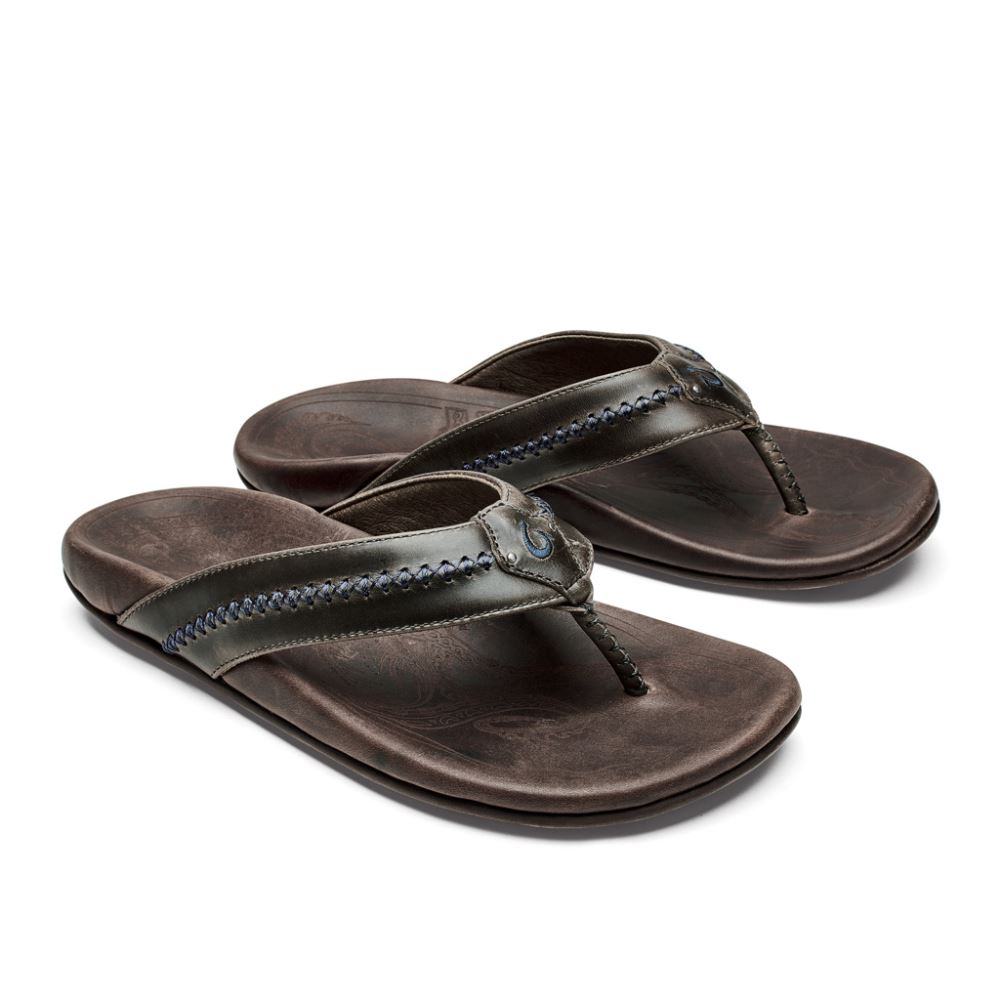 Mea Ola Men's Leather Sandals - Dark Shadow / Mustang
