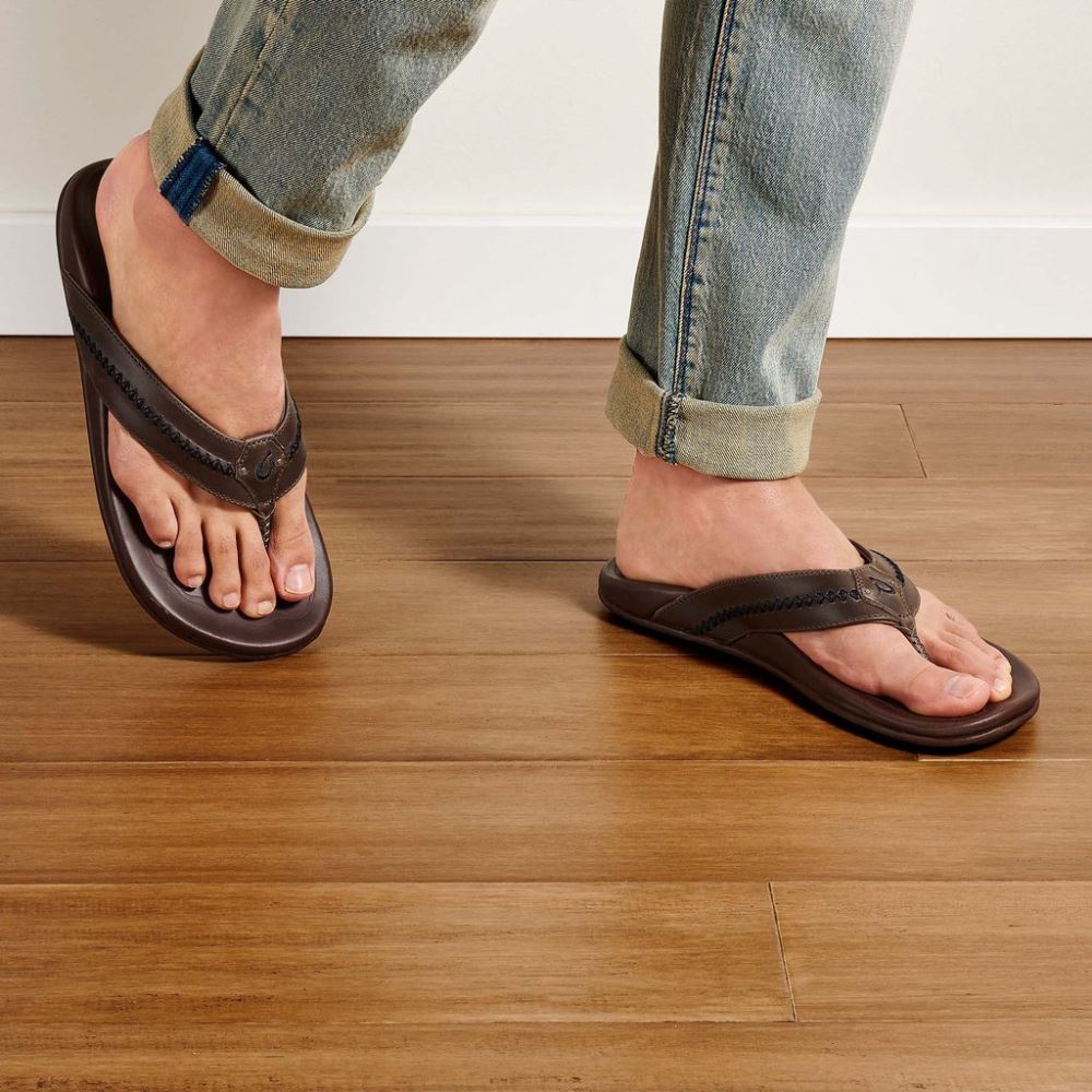 Mea Ola Men's Leather Sandals - Dark Shadow / Mustang