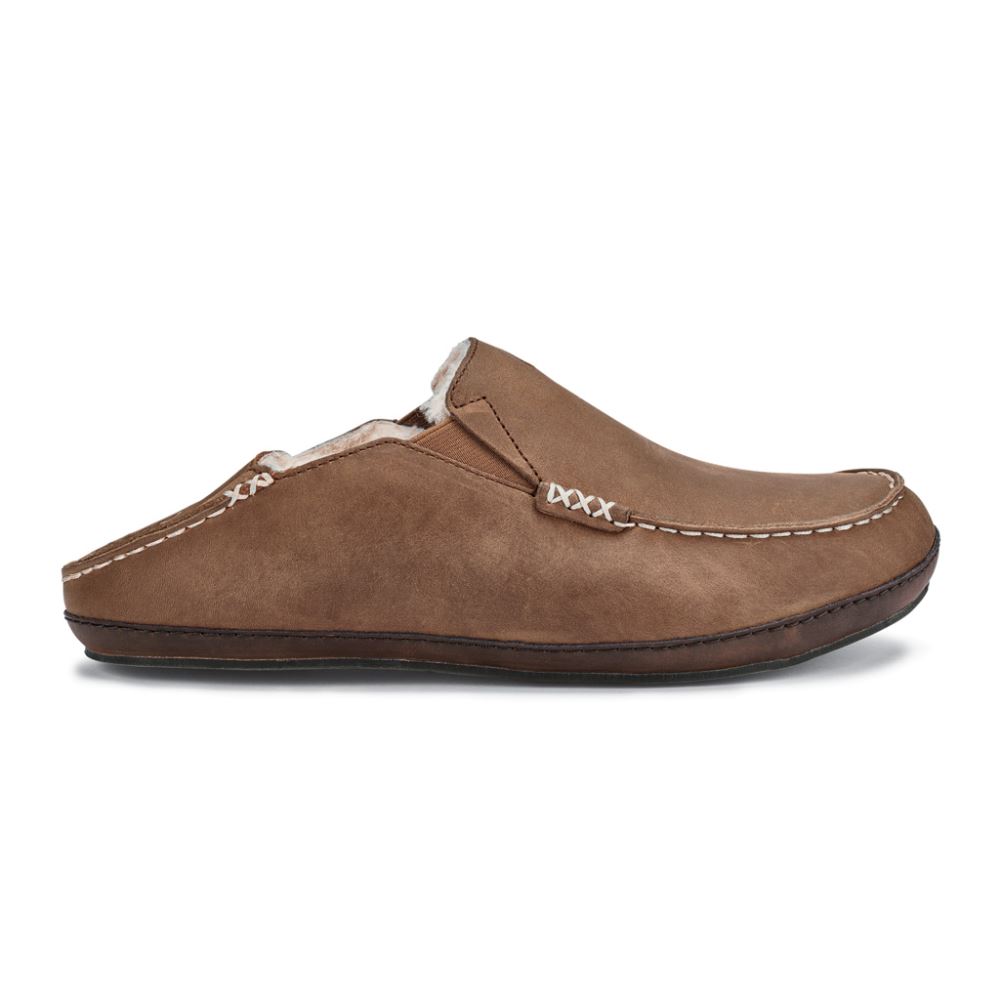 Moloa Men's Leather Slippers - Toffee / Dark Wood