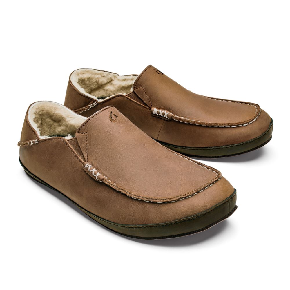 Moloa Men's Leather Slippers - Toffee / Dark Wood