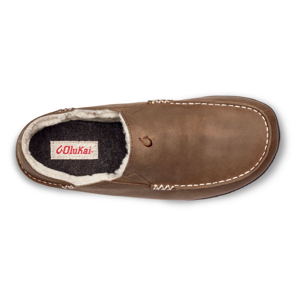 Moloa Men's Leather Slippers - Toffee / Dark Wood