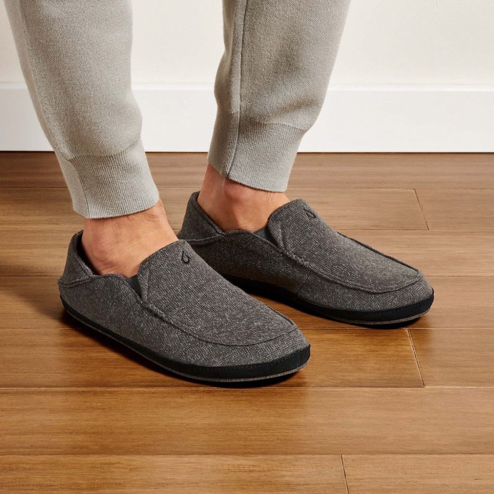Moloa Hulu Men's Wool Slippers - Dark Shadow