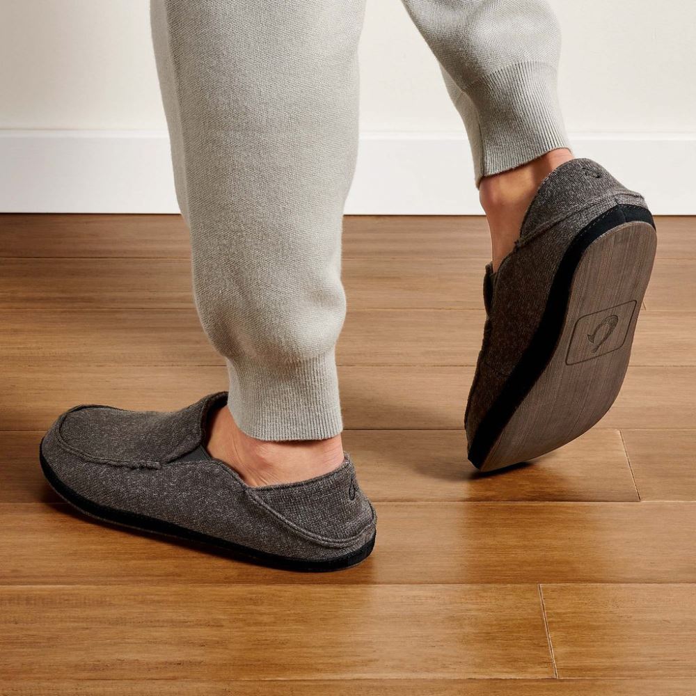 Moloa Hulu Men's Wool Slippers - Dark Shadow