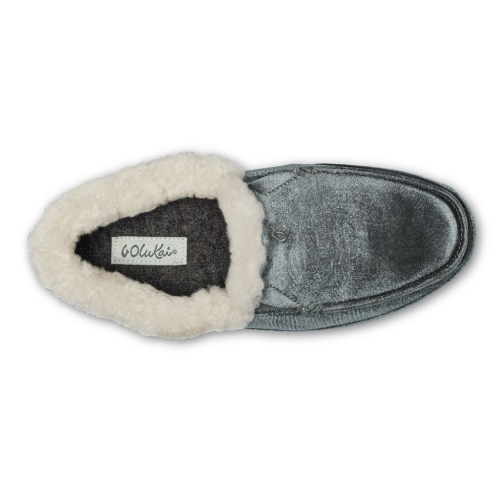 Ku'una Lanui Women's Velvet Slippers - Charcoal