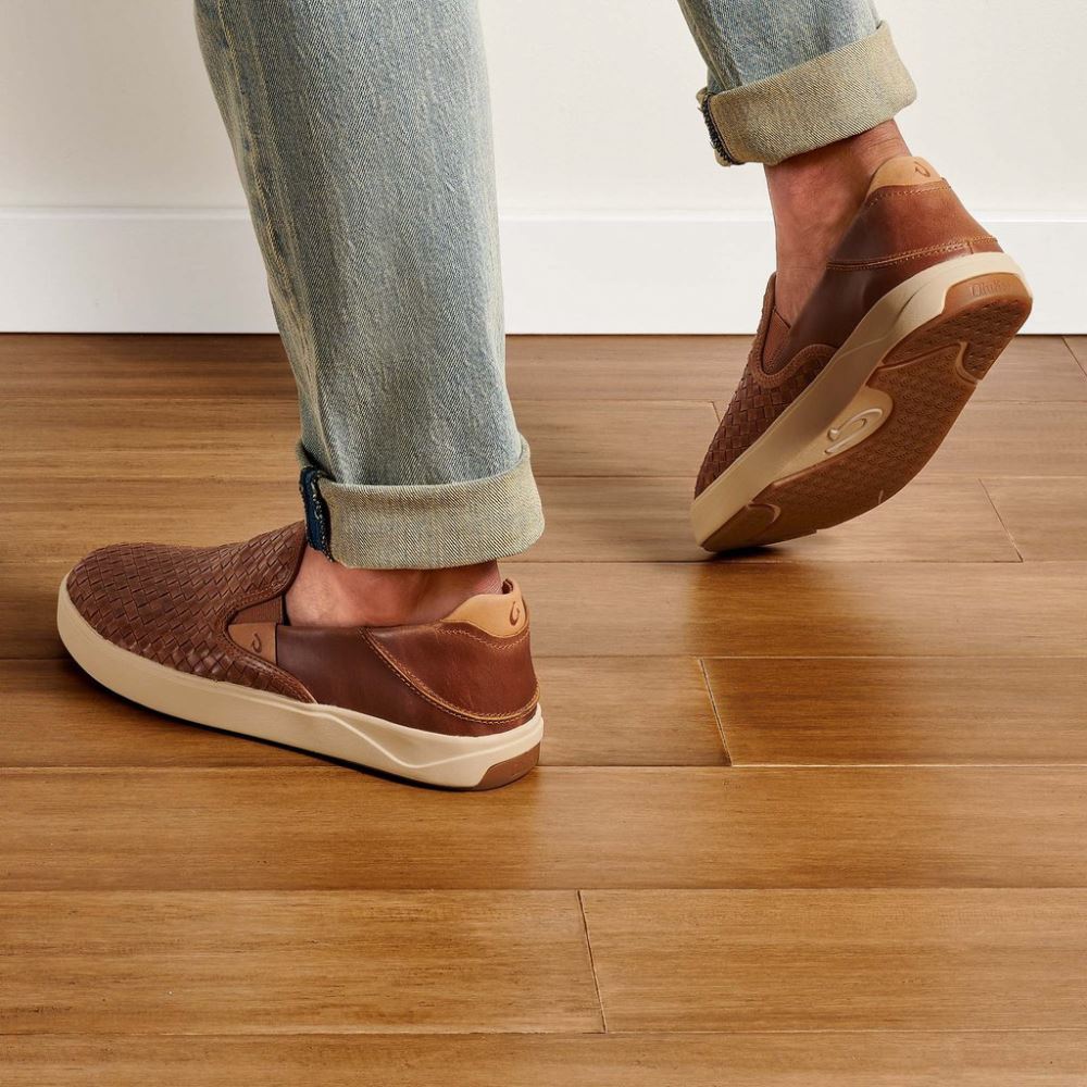 Lae'ahi Lauhala Men's Leather Slip-On Sneakers - Fox