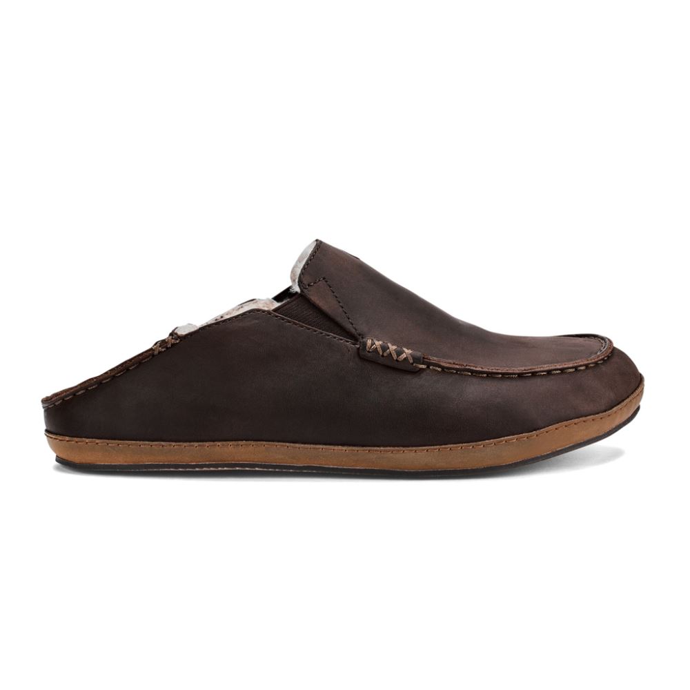 Moloa Men's Leather Slippers - Dark Wood