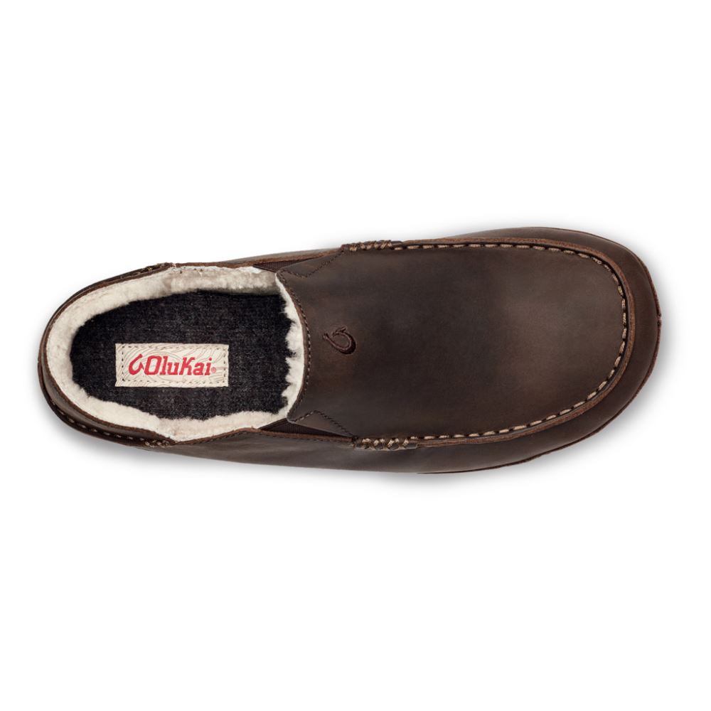 Moloa Men's Leather Slippers - Dark Wood
