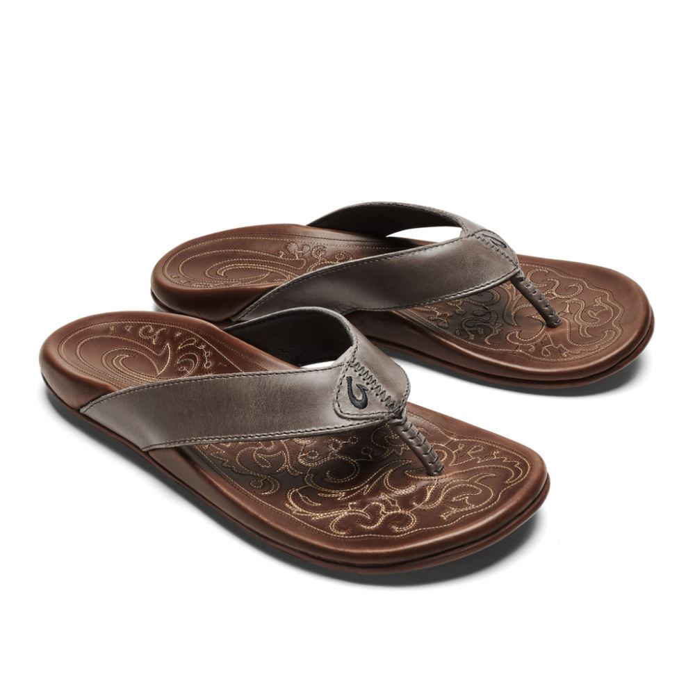 Mekila Men's Leather Beach Sandals - Charcoal / Toffee