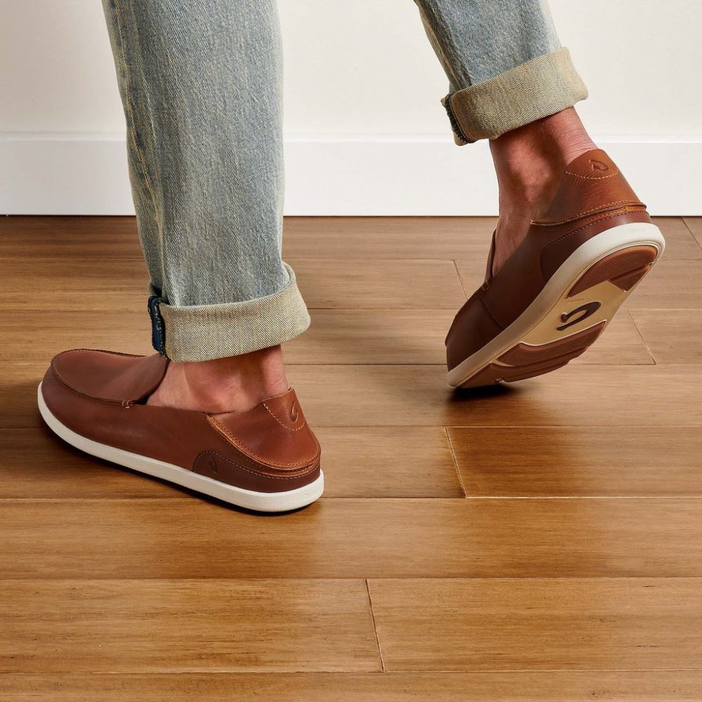 Nalukai Men's Leather Slip On Shoes - Fox / Bone