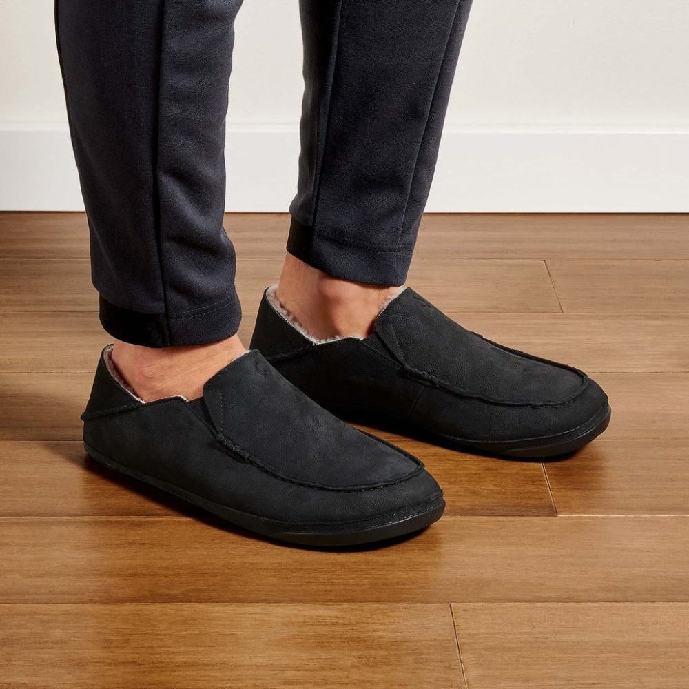 Kipuka Hulu Men's Leather Slippers - Black