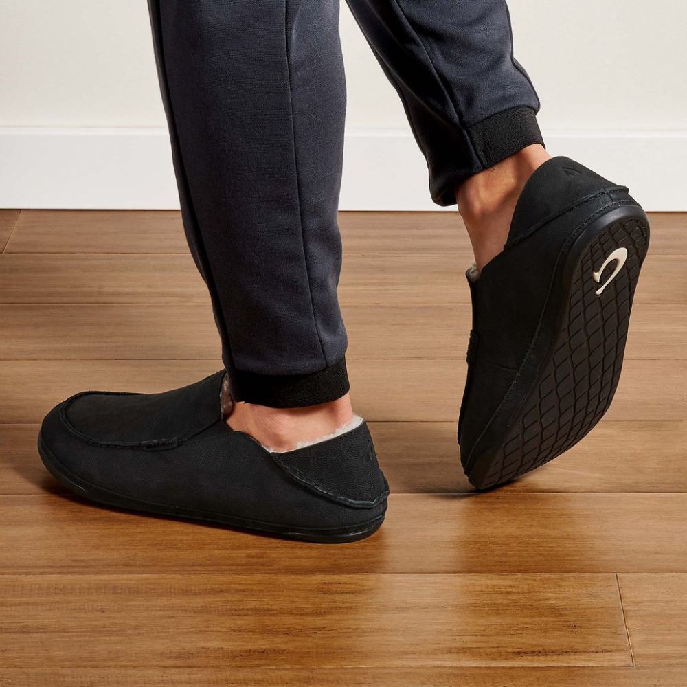 Kipuka Hulu Men's Leather Slippers - Black